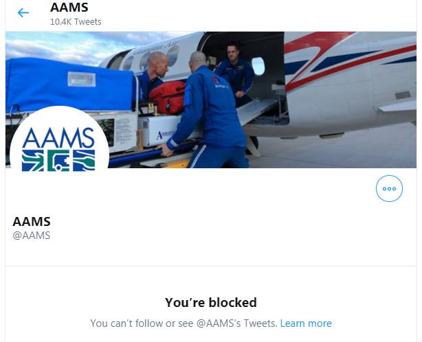 Interesting -I have been blocked by @aams  The Assn of Air Medical Services.  The trade association for the US air ambulance industry. ? because I openly disagree with their basic philosophy of:

More helicopters are always better -regardless of medical quality, safety or cost.