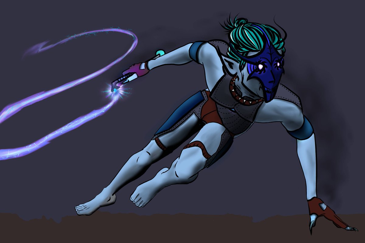 gwingcommander's tweet photo. Created the lightning whip with a source flair and a glowing tendril. Darkened background colors + added star particles to the sky. Darker shade makes the glow effects pop. Drop shadow for the character on the ground.  #clipstudiopaint #wip #practice #sketching #coloring https://t.co/29MhI7jp2p