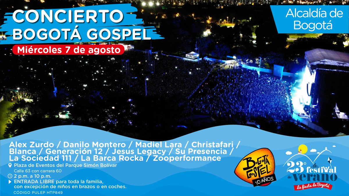 impactosiete's tweet photo. "¡Estamos de celebración!🎉

Nos unimos al cumpleaños 481 de #Bogotá y los invitamos a la fiesta de #BogotáGospel10Años.
@bogotagospel 

🌳PARQUE SIMÓN BOLÍVAR | 7 DE AGOSTO | 2 PM | ENTRADA LIBRE"

No se pueden perder por nada esta gran fiesta que estremece el mundo entero🎉🎉 https://t.co/9NEWIsWe7m