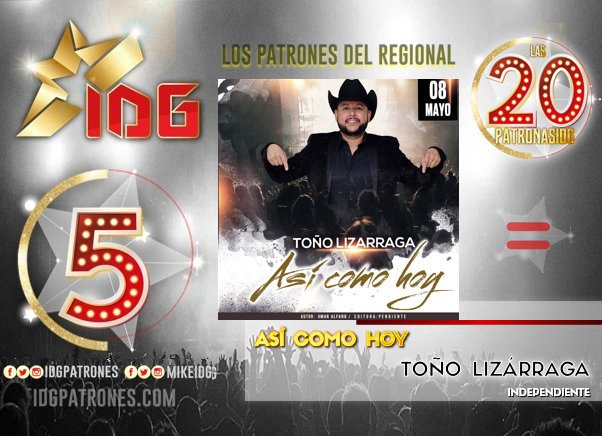 idgruperaofi's tweet photo. #Las20PatronasIDG #Lugar5
ASÍ COMO HOY @TonoLizarraga1
https://t.co/5cGGC6o2pa / @tunein #IDGRadio
#ChartMusical #conteo
#RT @Sergitogomez13 https://t.co/ckdB7RX4kw