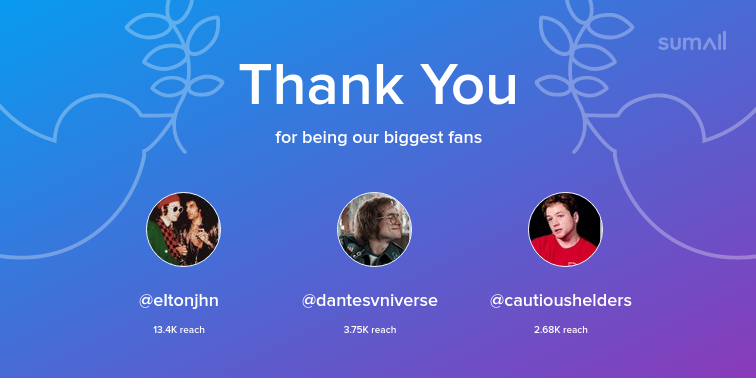 rosiecoloredboy's tweet photo. Our biggest fans this week: eItonjhn, dantesvniverse, cautioushelders. Thank you! via https://t.co/SiTbs9EXo8 https://t.co/cZz23GJaxr
