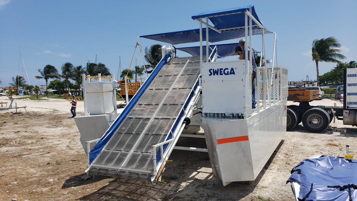arqjauregui's tweet photo. Ya en puerto Morelos la embarcación sargacera de @Grupo_Xcaret @SargazoM @DakatsoGrupo #tecnogab #swega #sargazosolutions #sargazo #sargassum #seaweed https://t.co/ysMSMmxZBC