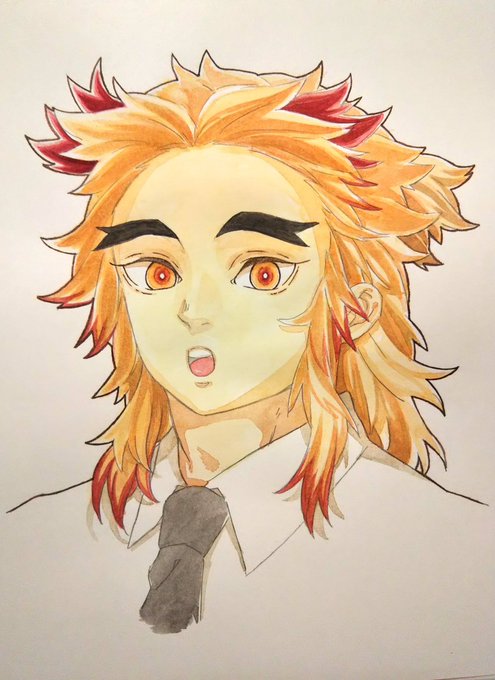 黒ごま団子さんがTwitterに投稿した煉獄杏寿郎(鬼滅の刃)のイラスト。