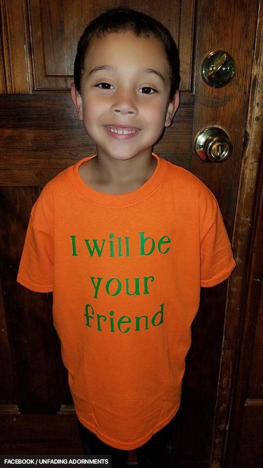 Meet 6-year-old Blake Rajahn.

He had been bullied in the past and wanted to send a positive message to his classmates on the first day of school. So, he asked his mom to make this shirt.