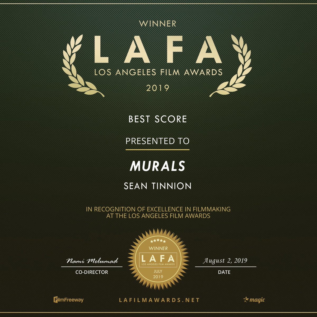 Murals just won Best Score! Thanks so much ☺️ <a href="/lafilmawards/">LA Film Awards</a>