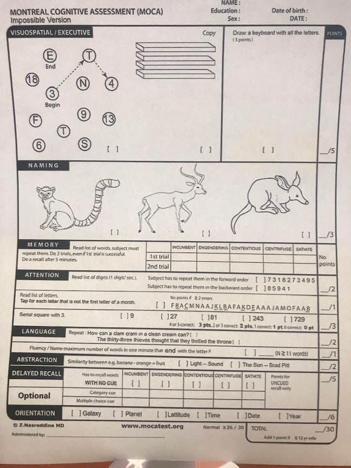 MLotiaMD's tweet photo. A unique way to interview applicants/ incoming interns and judge their skills. #neurologynerd #neurohumor #SoMeDocs #moca #impossible version 🤯🤪 https://t.co/DwJ630dBax