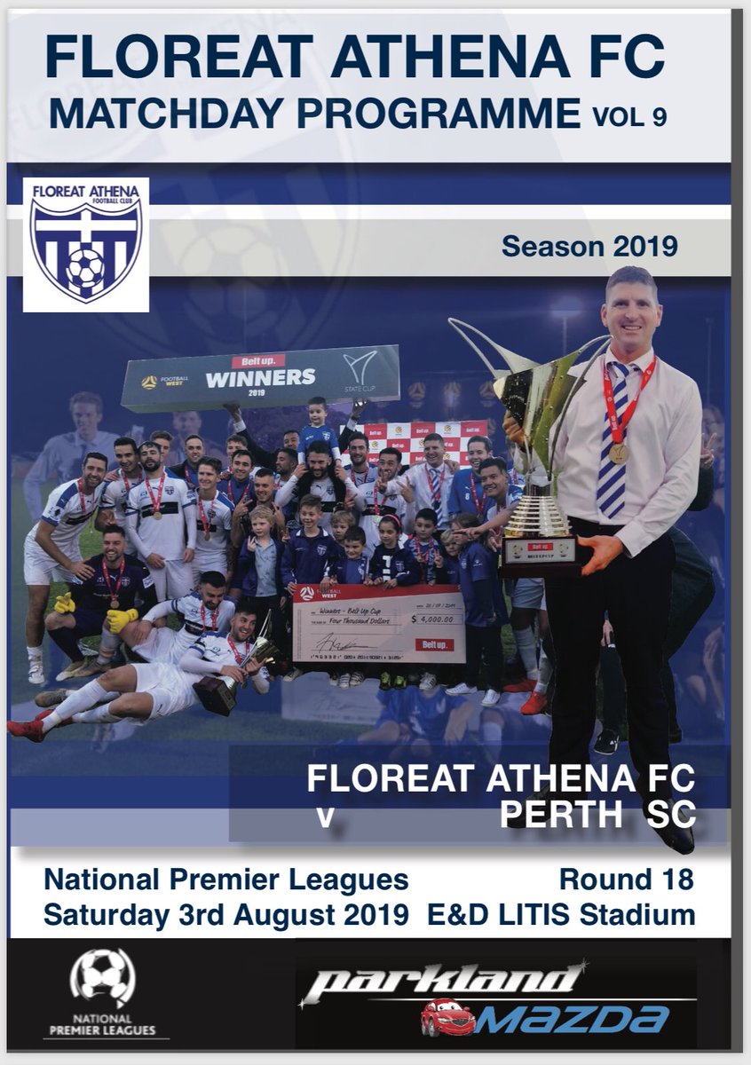 FloreatAthena's tweet photo. 🔵⚪️MATCH DAY 🔵⚪️
Heading to #LitisStadium for the top of the table clash against @PerthSoccerClub ?
Don’t forget to grab a copy of our #MatchDayProgram for all the details in our @CityofVincent CUP clash!
WHO WILL BE VICTORIOUS?
#WeAreAthena 🔵⚪️ #BlueAndWhite https://t.co/WfV3VY9yuL