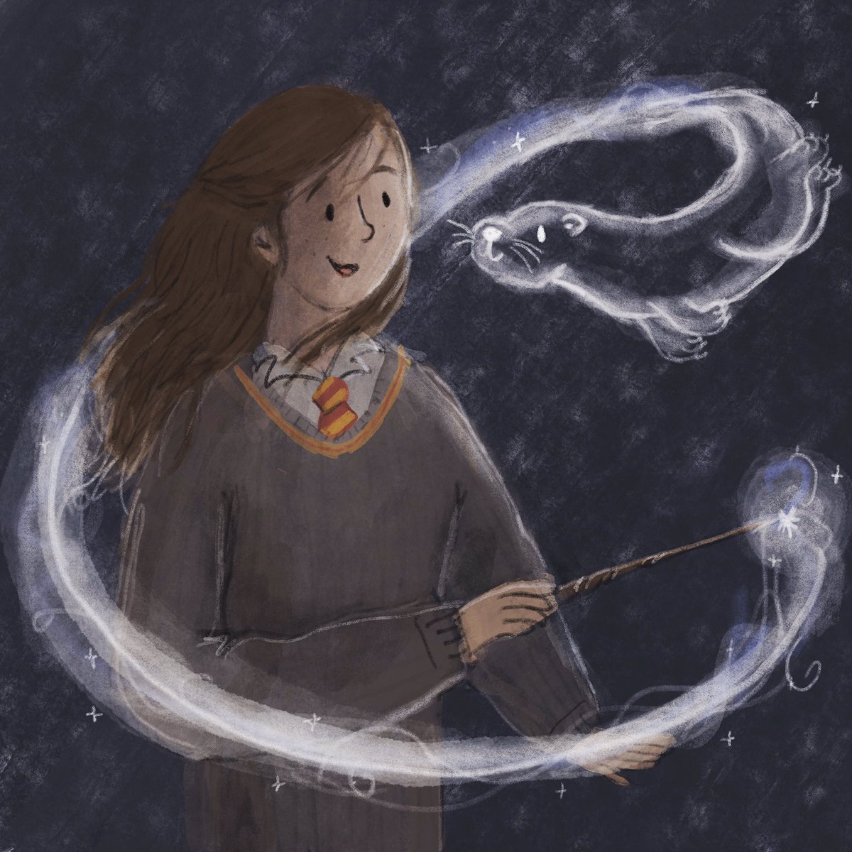 lucydillamore's tweet photo. Day 6 of #potterweekprompts 'Tooth and claw' 🧙♀️ #Hermione and her #patronus :) #potterweeprompts2019 #illustration #harrypotter #procreate https://t.co/WU7thY7xmO