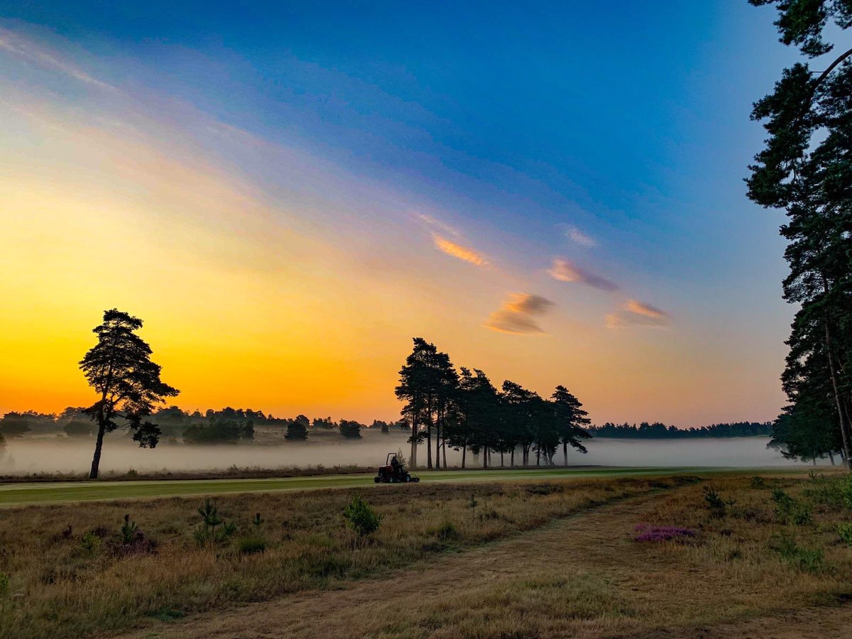 HankleyC's tweet photo. Glorious morning preparing the course for the @EnglandGolf Quarter & Semi Finals on our heathland oasis. Good luck to all the players! #EngAm #lovehankley Photo credit: @jbaustin2703 https://t.co/QB9OFXrZeZ
