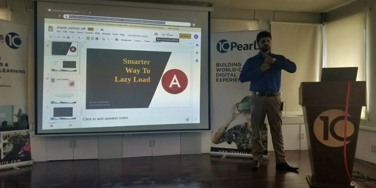 ng_pakistan's tweet photo. Our 5th and last speaker for today is Ahmed Khan and he's gonna talk about "A smarter way to lazy load" with #angular.
@10pearls_khi #ngPakistanMeetup8 @10PUniversity #speaker https://t.co/q63EdVAtsa