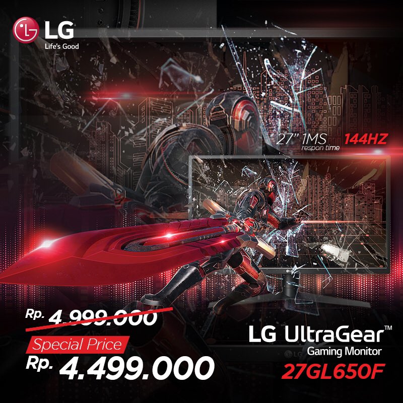 lgeindonesia's tweet photo. Dapatkan promo spesial LG UltraGear Monitor 27GL650 di toko-toko IT dengan harga spesial Rp. 4.499.000.

https://t.co/Yb1dlXVQz2

#promo #LGUltraGearMonitor #LGMonitor #LGGamingMonitor #GamingMonitor #MonitorTerbaik #27GL650 #LGITIndonesia #LGIndonesia https://t.co/wKWaxOC1RO