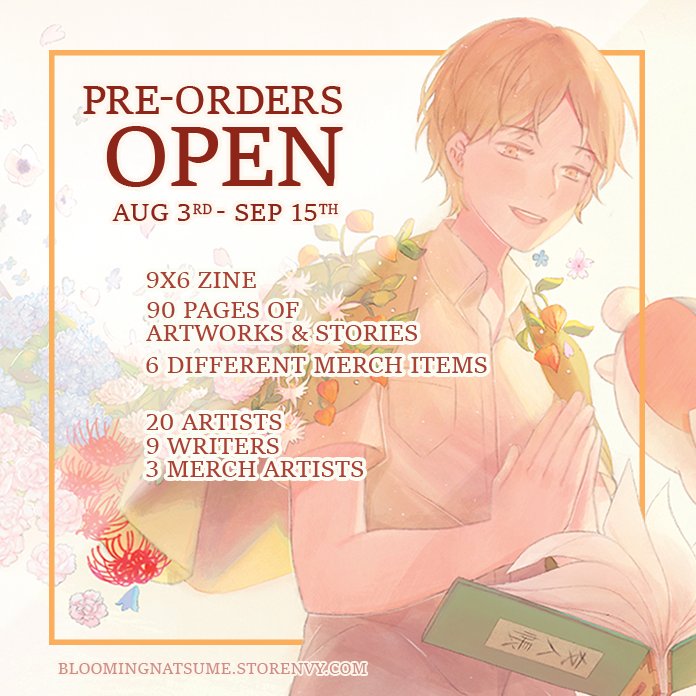 🌸BLOOMING: NATSUME’S BOOK OF FLOWERS IS NOW OPEN FOR PRE-ORDERS!🌸 
bloomingnatsume.storenvy.com Choose from 5 different flower varieties!

Win a FREE copy of the zine or merch bundle, more details here: bit.ly/2Oxe72b

<a href="/ZineTown/">ZineTown</a> <a href="/fanzines/">fanzines.bsky.social</a>
<a href="/Zine_RT/">Zine RTer</a> <a href="/ZineSpotlight/">Zine Spotlight</a> <a href="/zine_apps/">Zine Apps</a>
