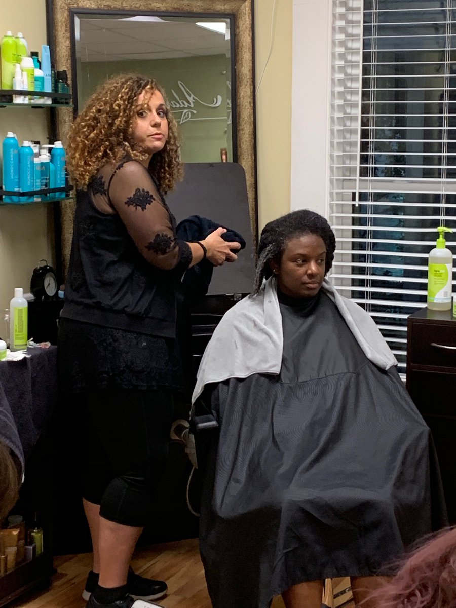 adaraspa's tweet image. Areatha and #DevaCurl educator @the_curley_chelle answers that burning question: Does hair styling set you back on your curly girl journey? #CurlyGirls #CurlsNightOut  #TheStruggleIsReal #AdaraSpaNC