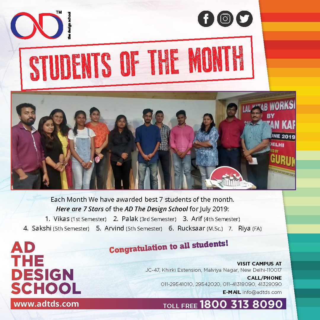 adtdsofficial's tweet photo. Congratulation to the winner for July 2019. #Students of the #Month #July2019 

#ADTDS #ADthedesignschool #Best #Awarded #InteriorDesign #finearts #Institute #SouthDelhi #Campus #Student #life #design #fun #winner https://t.co/Pp56M3wwqH
