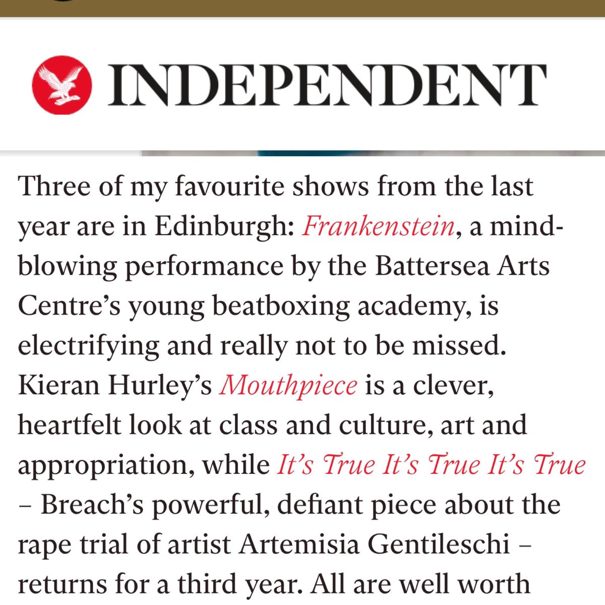 #BACFrank  named as one of the top shows to see at the <a href="/traversetheatre/">Traverse Theatre</a> in the independent!