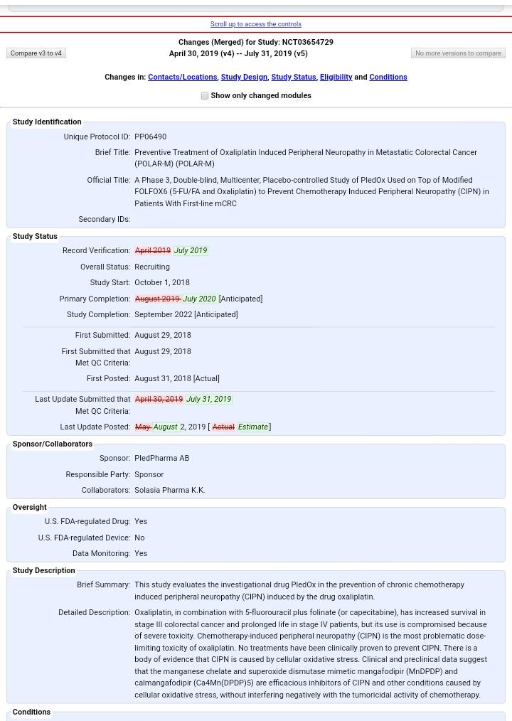 neko_nekodayo's tweet image. Oh...  

2019.08...

( ；∀；)

Estimated Primary Completion Date  : July 2020

Preventive Treatment of Oxaliplatin Induced Peripheral Neuropathy in Metastatic Colorectal Cancer (POLAR-M) 

#Pledox

clinicaltrials.gov/ct2/show/NCT03…