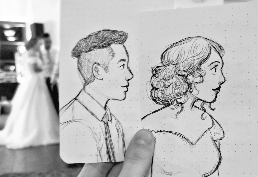 drew the newlyweds at the reception!! 
