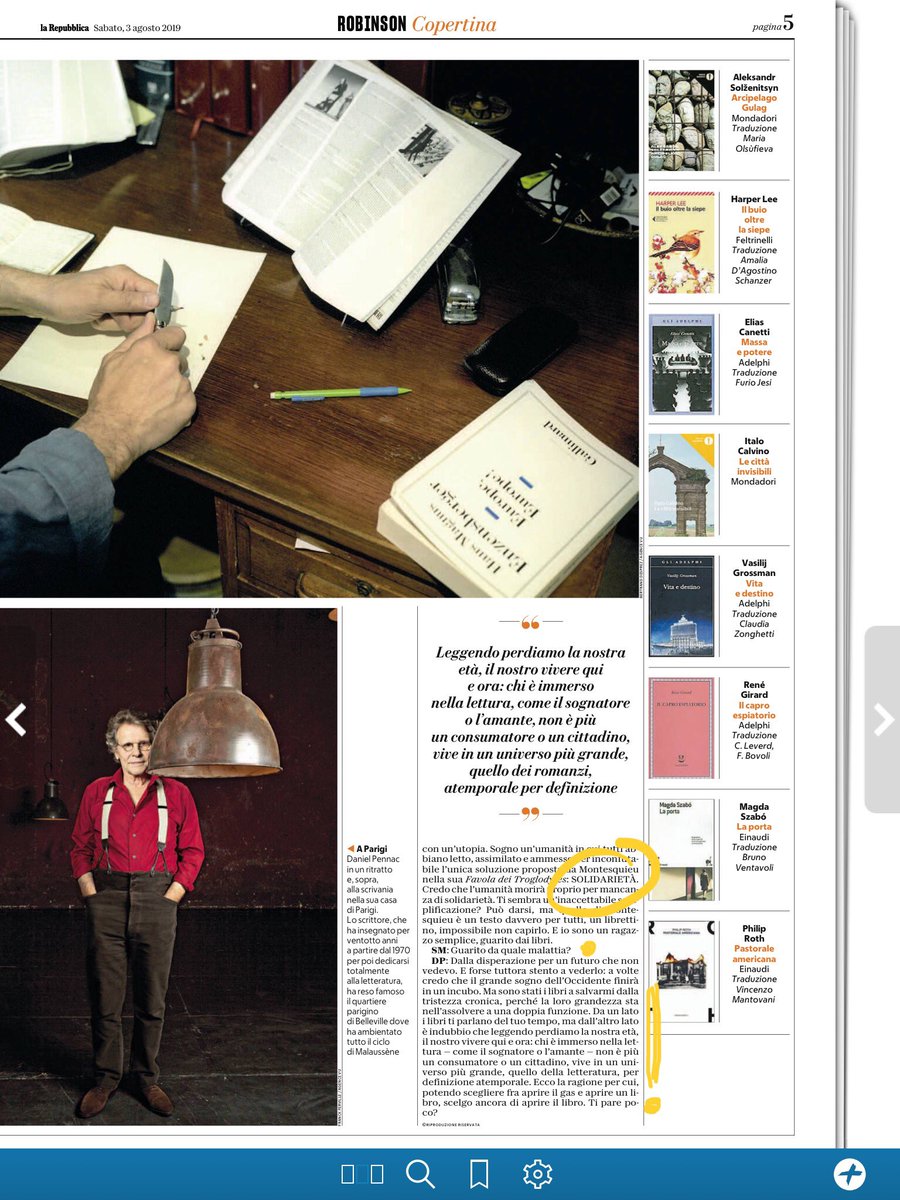 marialauraconte's tweet photo. Partono snob/banali ma poi recuperano: @stefanomassini e #DanielPennac su @Robinson_Rep suggeriscono libri che “salvano” come messaggi in bottiglia. Finale +++ (Certo per leggerli tutti in vacanza, uno dovrebbe avere due mesi almeno di ferie, tuttavia...) https://t.co/4o3nQf0pxN
