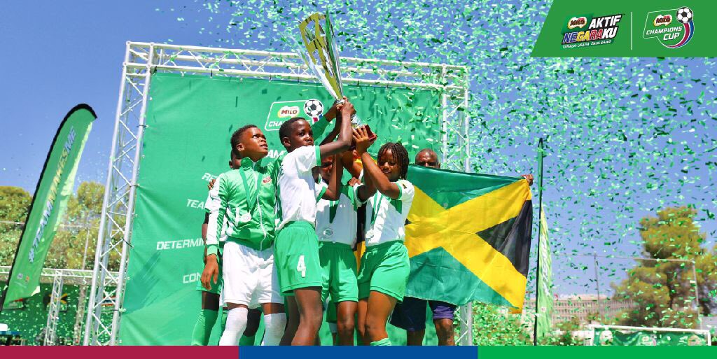 MiloMalaysia's tweet photo. Congratulations to team Jamaica for winning the #MILOChampionsCup 2019!
You have shown true spirit of #ChampionsNeverGiveUp. ๐ #teammakesme #AktifNegaraku https://t.co/yOIEGkgpuO