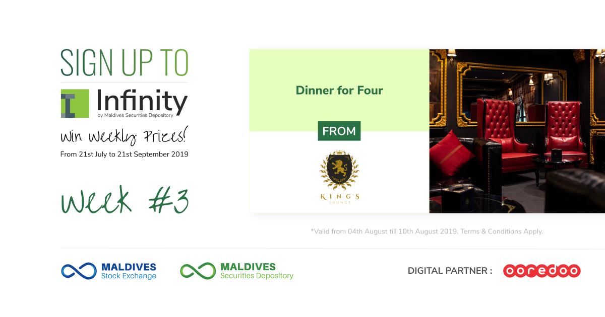 StockExchangeMV's tweet image. Fine Dining at King's Lounge!

Sign up to infinity.mv &amp;amp; stand a chance to win dinner for four at King's Lounge

Terms &amp;amp; Conditions apply: buff.ly/2JTIElk

#KingsLoungeMV
@OoredooMaldives 

#InfinityMV #SignUpToInfinity