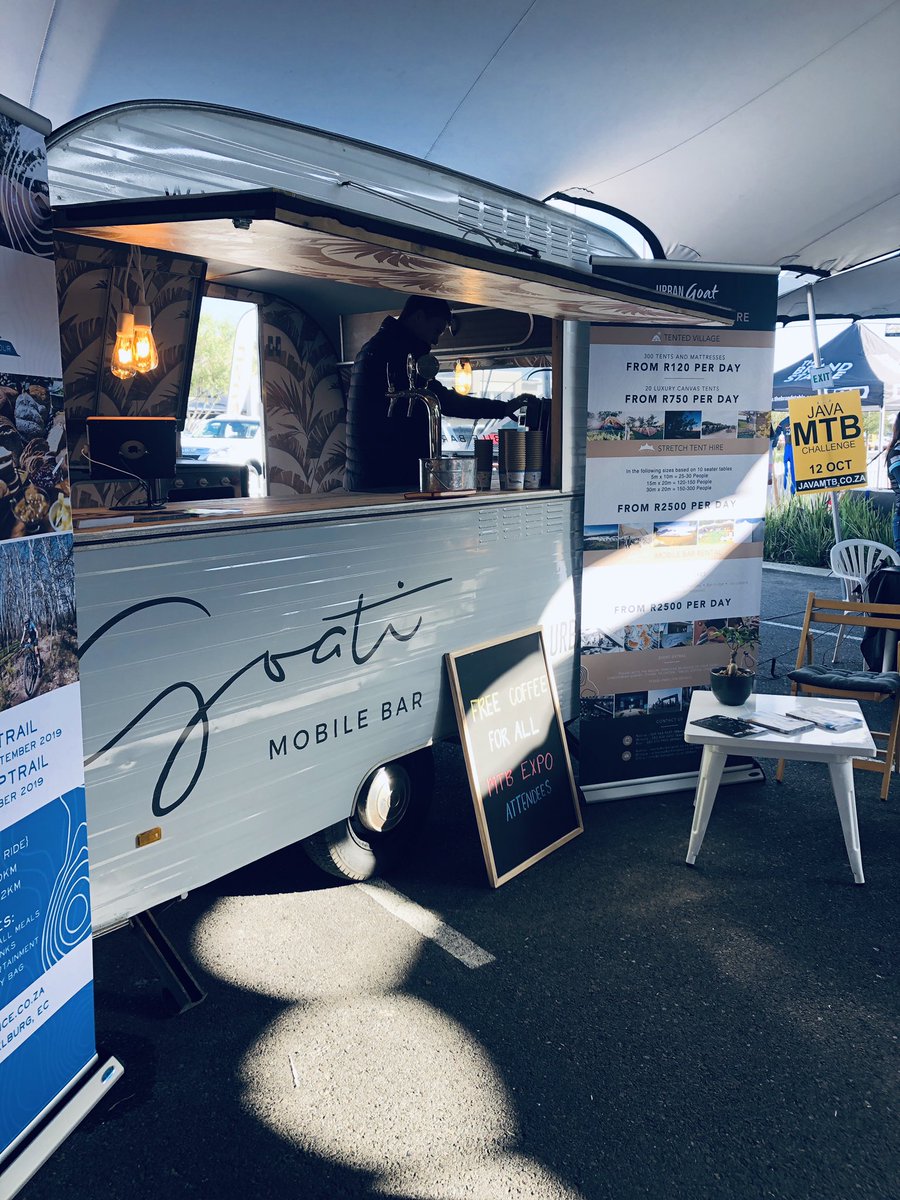 UrbanGoat_SA's tweet photo. We are at the Willowbridge Shopping Centre this weekend for the Willowbridge MTB Expo! 

Come say Hi - and get a complimentary coffee from our amazing Mobile Bar GOATI 

#GoatiMobileBar
#UrbanGoatEventManagement https://t.co/JQdUNinjkN