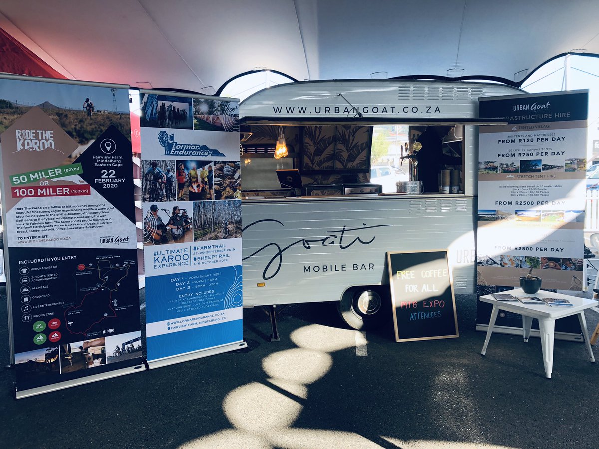UrbanGoat_SA's tweet photo. We are at the Willowbridge Shopping Centre this weekend for the Willowbridge MTB Expo! 

Come say Hi - and get a complimentary coffee from our amazing Mobile Bar GOATI 

#GoatiMobileBar
#UrbanGoatEventManagement https://t.co/JQdUNinjkN