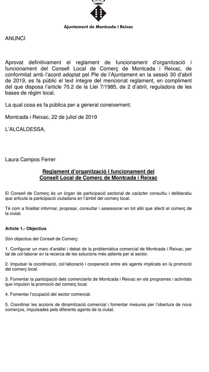 moneriru's tweet photo. Aprovació definitiva del Reglament del Consell local de Comerç.  #montcadaireixac  @jordisaes @ERCmir @geri1996 @mireiaingla @AjMontcada @EnComuPodemMiR @lauramir77 @jessegoval7 @TorreJuancarlos @OSerratusell @eviki79 @Mrosaborrasv @SalvaSC_Mago @pepstone @mar_sempere https://t.co/2J7iKUJotb