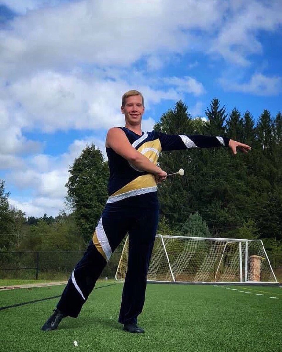 BattlerDance's tweet photo. Meet David! David is from Wellsburg, WV &amp; went to Brooke HS. He danced at Studio Stars &amp; twirled for 2 years at Brooke before becoming a Twirler for AB. David has been the President for the CAB (2yrs) &amp; Vice President for the Student Education Association (1yr).💙💛 #BattleAsOne https://t.co/E440jZJkRg