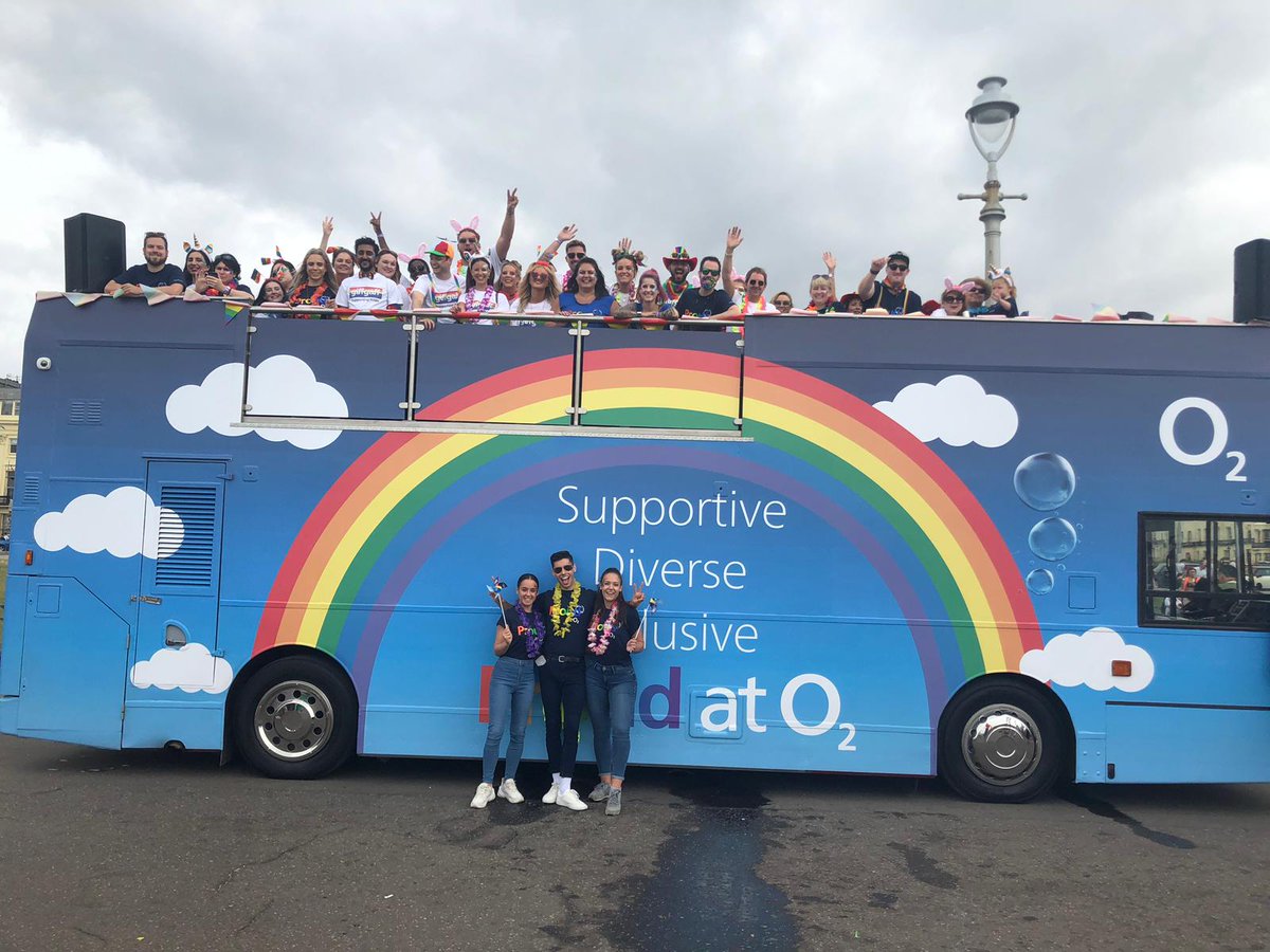O2's tweet image. Who's ready for more #Pride2019 celebrations? 🕺💃 

Today we're supporting our #ProudAtO2 network in Brighton and Belfast, and heading to Leeds tomorrow. 

Find out how we're committed to creating an inclusive environment every day of the year here: o2.uk/Pride 🌈