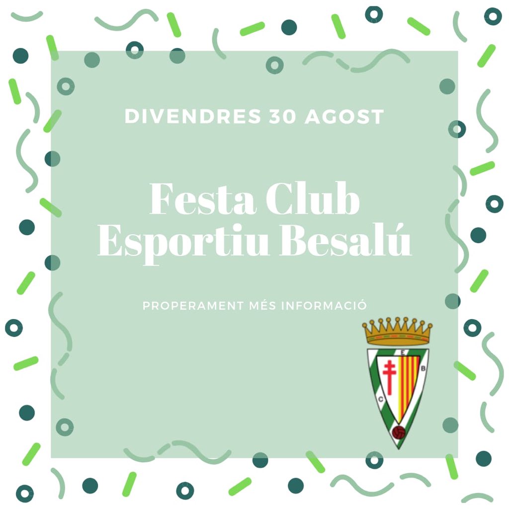 CEBesalu's tweet photo. Festa del C E BESALÚ.
Guardeu-vos el divendres 30 d’agost que la farem grossa. https://t.co/8dJ0hKlwUP