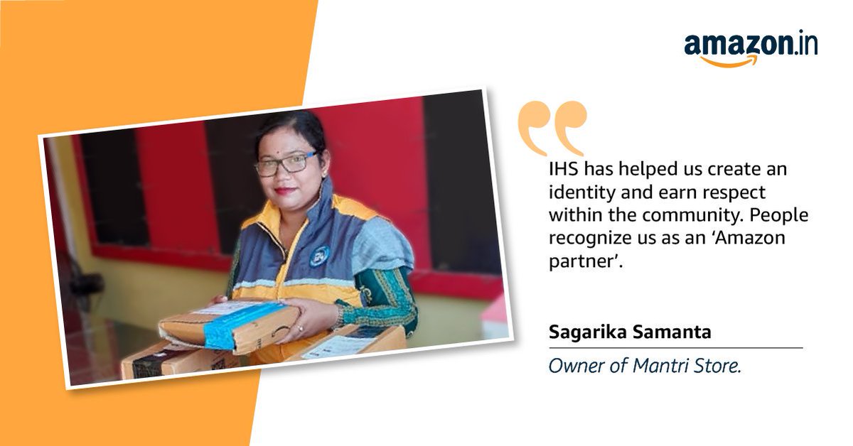 AmazonNews_IN's tweet photo. Sagarika & her husband are among the 200 store owners in Odhisa whose lives have been transformed by our #IHaveSpace program. The additional earnings have helped her expand her small vegetable shop & support her family financially. #DeliveringSmiles #TransformationStories #IHS https://t.co/wNXttecTuS