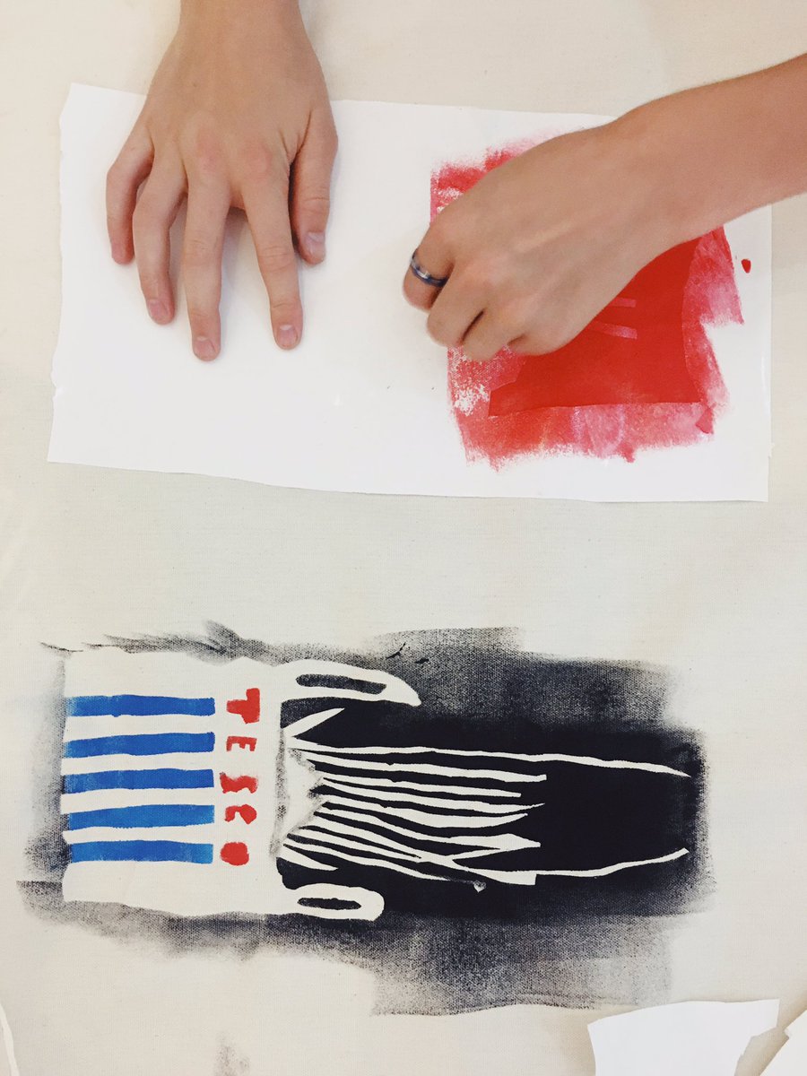 Our first #artbashteencamp is done and our #teenartists did not disappoint. This is our street art inspired stencil on canvas (turning street art on its head 😜) prior to our amazing street art walk! #plasticpollution #brandpollution #oceanpollutuon