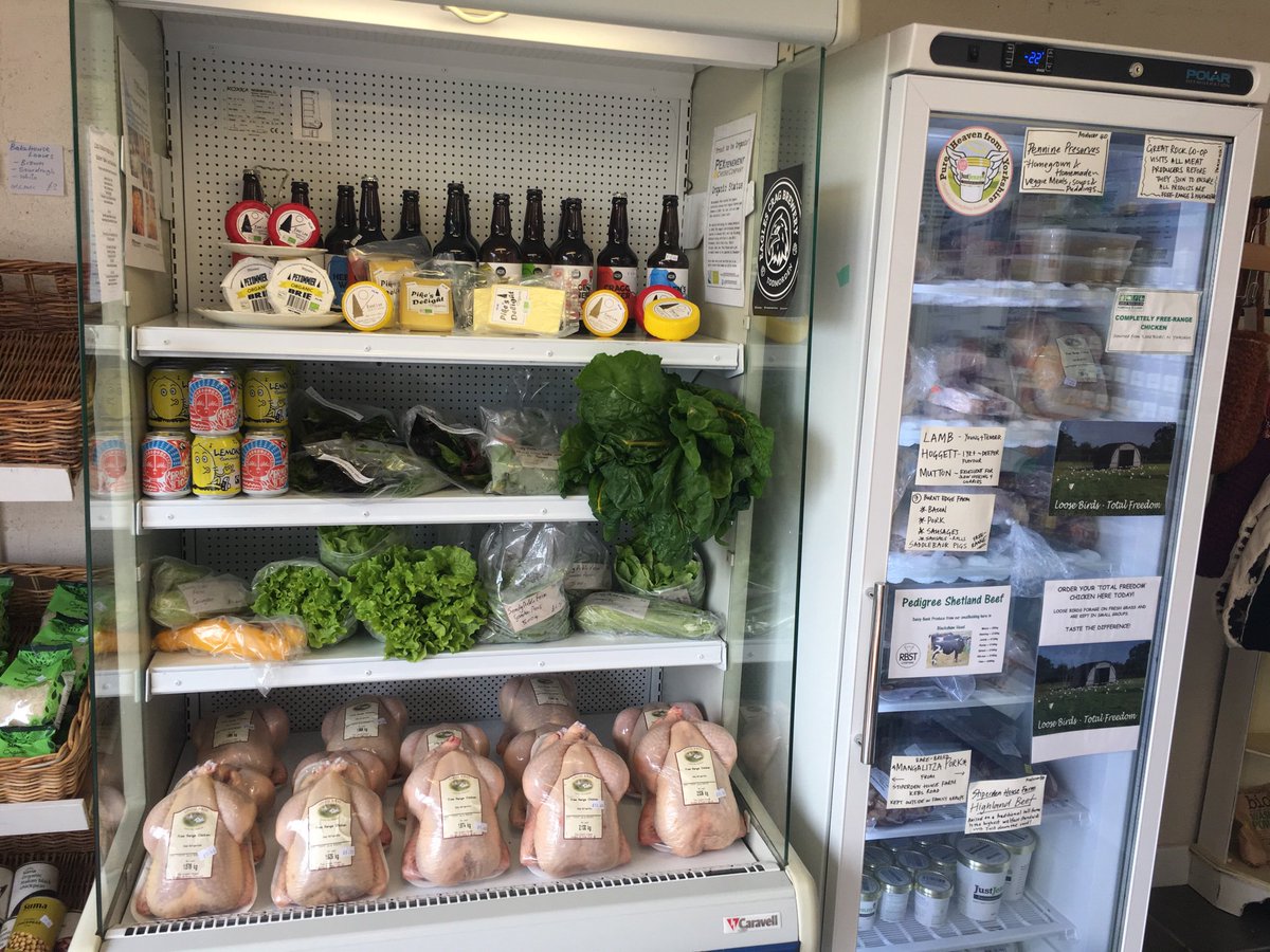 GreatRockCoop's tweet photo. Just look at our amazing fridge this morning full of local homegrown organic veg, @pextenement cheese, @BirdsLoose free range chicken and @LittleValleyAle #shoplocal #hebdenbridge #todmorden #cooperative #onthetops #freerange https://t.co/o8xzlNJYpC