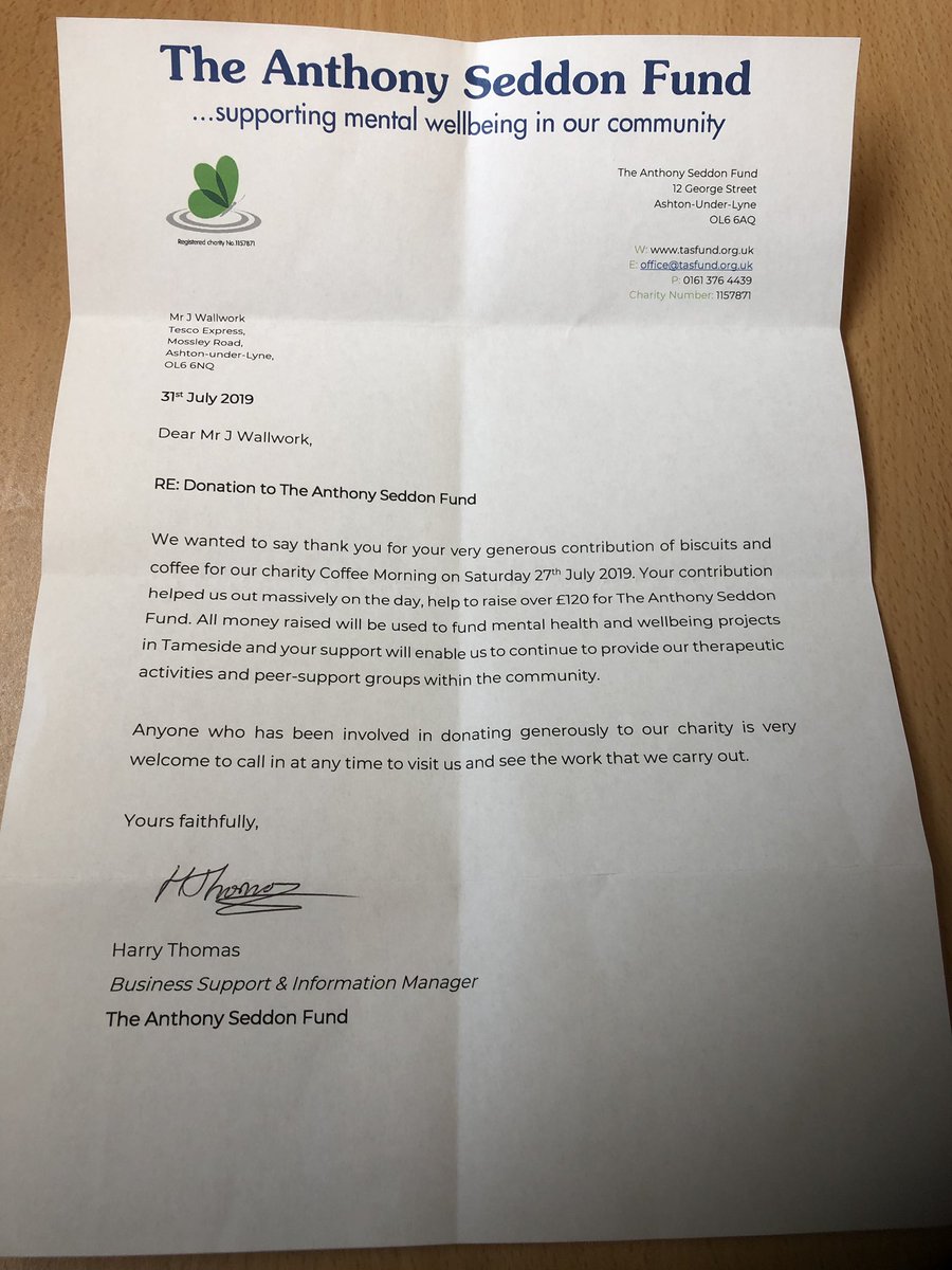 Nice to be thanked and recognise for supporting a local charity. #workingtogether #charitywork #supportingthecommuinty