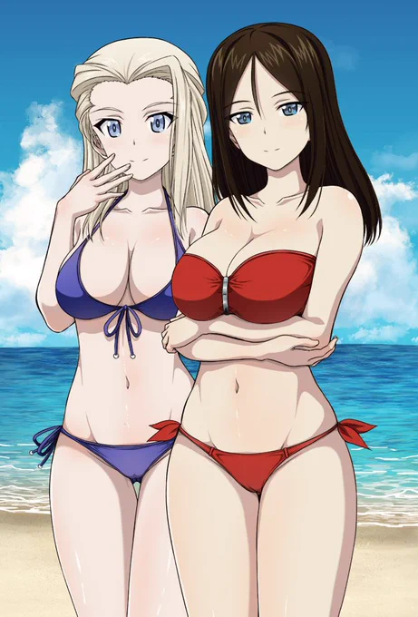 暑いのでノンナとクラーラの水着絵をカラーにしたよ。 