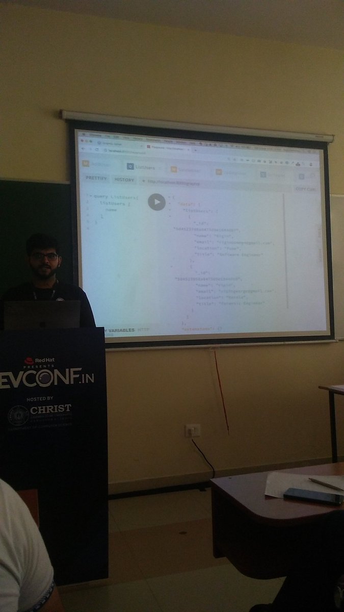 KxPinto's tweet photo. GrapQl session @riginoommen  at Christ university Bengaluru #devconfindia #devconf https://t.co/XGiFehcN6s