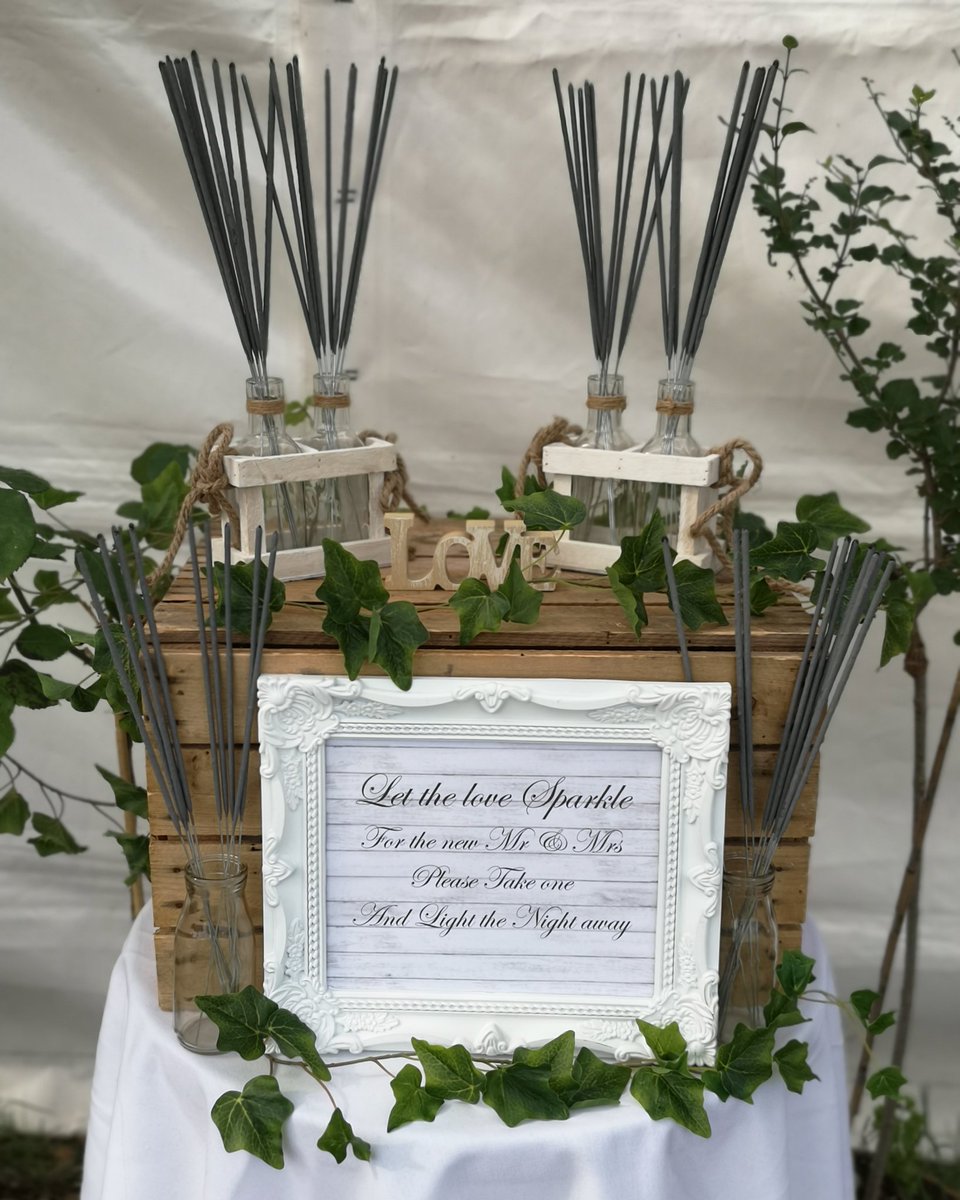 SweetBitzLtd's tweet photo. Sparkler station all setup and ready for today's wedding at Grendon lakes. Wish Clare and her partner a fantastic day. https://t.co/uPQdr2WY8V