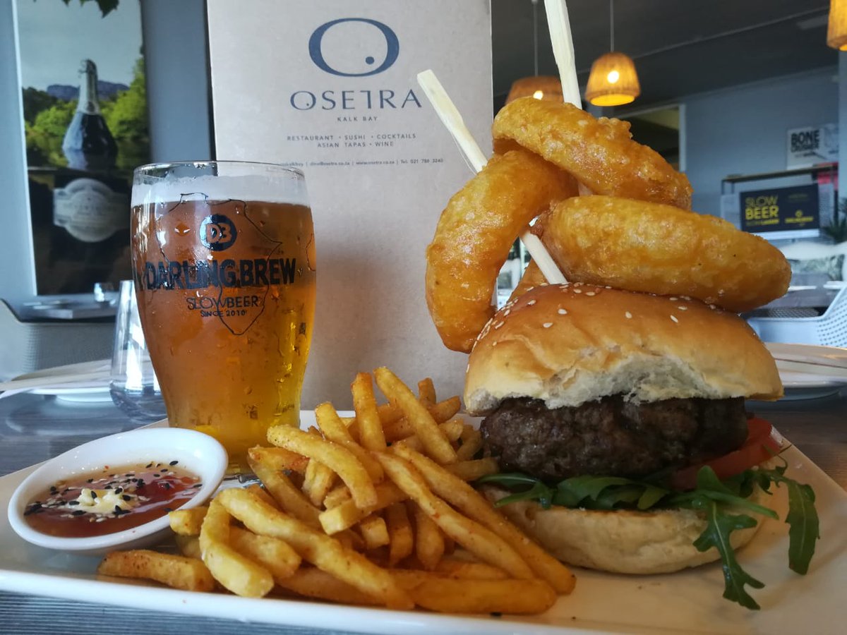 ambinuri's tweet photo. It's #Saturday at Osetra Kalk Bay and  @we got doing a #burgerbeer combo for only R95.00. #slowbeer @DarlingBrew #thatsthewayweroll
#kalkbay #kraftburger #cratfbeer #ontap #osetraliving https://t.co/BLPQhHSFC8