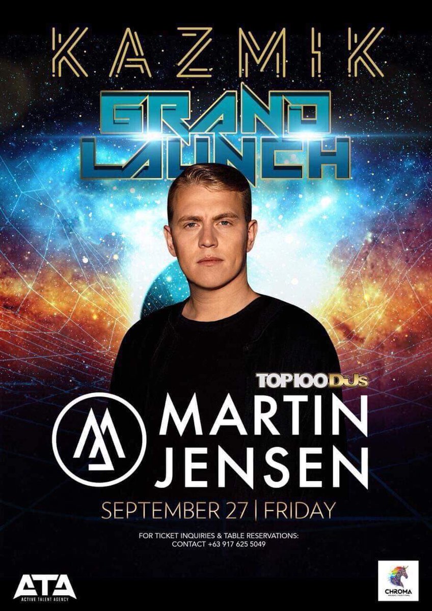 chromamusicfest's tweet photo. Don't get caught on the grand launch of the newest party destination in Cebu Philippinesβ Kazmik Club together with Chroma Music Festival presents one of the #TOP100DJs in DJ Mag β Martin Jensen π€© See you all this September 27, 2019 #ChromaNation! https://t.co/57JjqoQd9q