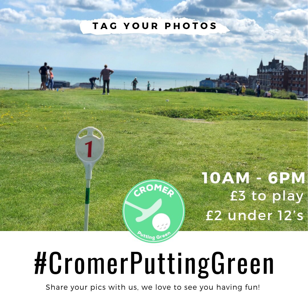 Having fun on the course? Tag us!
We love to see your game faces &amp; may even share some of your pics 😄⛳️
Just tag #cromerputtinggreen to share your best pics!

We are open every day 10am - 6pm
Just £3 to play /under 12s play for £2
<a href="/NorthNorfolk/">Enjoy North Norfolk™</a> <a href="/ThisIsCromer/">This Is Cromer</a> <a href="/VisitCromer/">Visit Cromer</a> #cromer