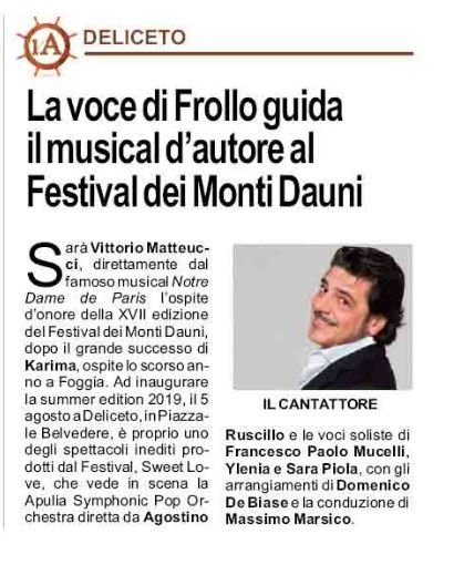 fmdauni's tweet photo. #rassegnastampa Oggi su @lAttacco, su @quotdifoggia e su @IlMattinoFoggia 
#festivalmontidauni #fmd19 #reteDama #VittorioMatteucci #regionepuglia #weareinpuglia #pugliaevents #iogiordano #comunedifoggia #ComunediDeliceto #concerti #eventi #MontiDauni #madeinpuglia #foggiaècultura https://t.co/9mptE8VrPH