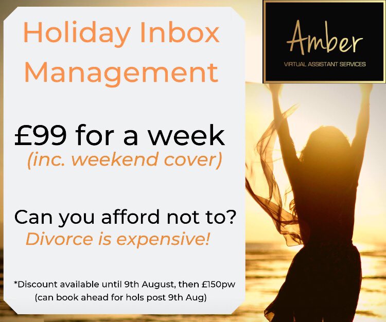 Amber_VA_com's tweet photo. Going on #holiday? 
Promised you won��t spend all your time checking e-mails?
I can keep an eye on them for you and let you know by Text/WhatsApp if THAT client contacts or something urgent pops up. #freelancer #Entrepreneurship #BusinessNews #solopreneur https://t.co/RotoqQX9dS