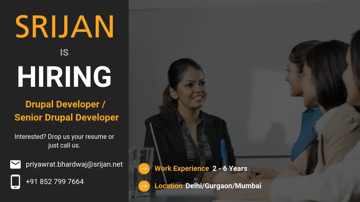 Srijan's tweet image. We are looking for a Drupal Developer/Senior Drupal Developer. Join us for an eventful career at hubs.ly/H0k415b0 
#DrupalJobs #JobOpening #HiringNow