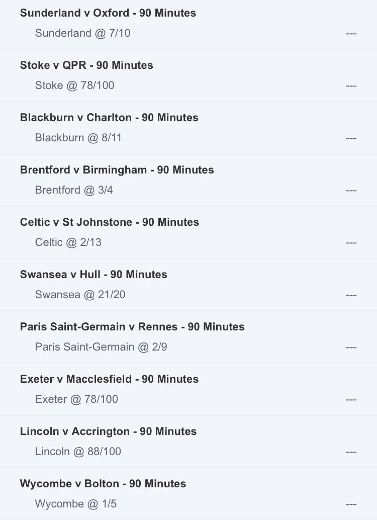 ⚽️ FOOTBALL ACCAS ARE BACK ⚽️

Lets kick off the season with a 10 fold

🍀🍀🍀
🤞🏼🤞🏼🤞🏼