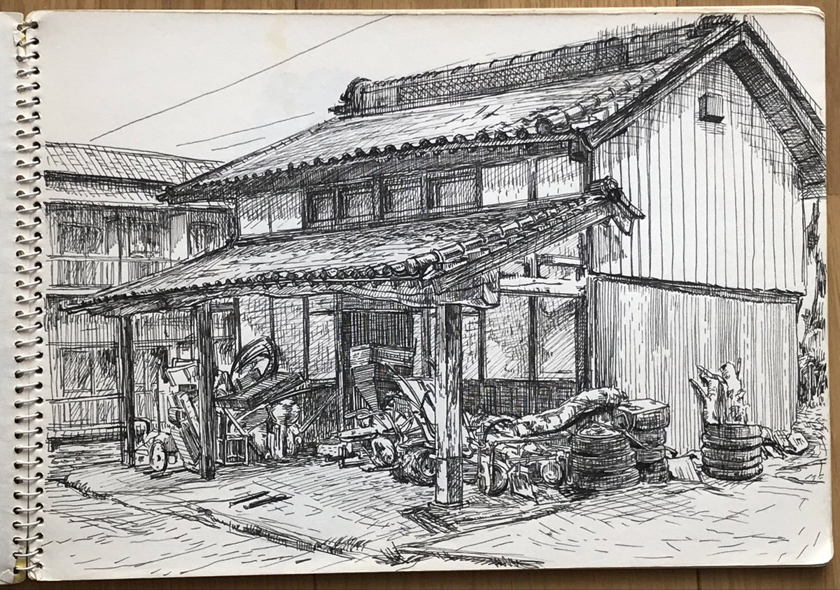 牛小屋(つくば市下平塚 桜井アパート)近辺  学生の頃のスケッチブックが発掘されたので 