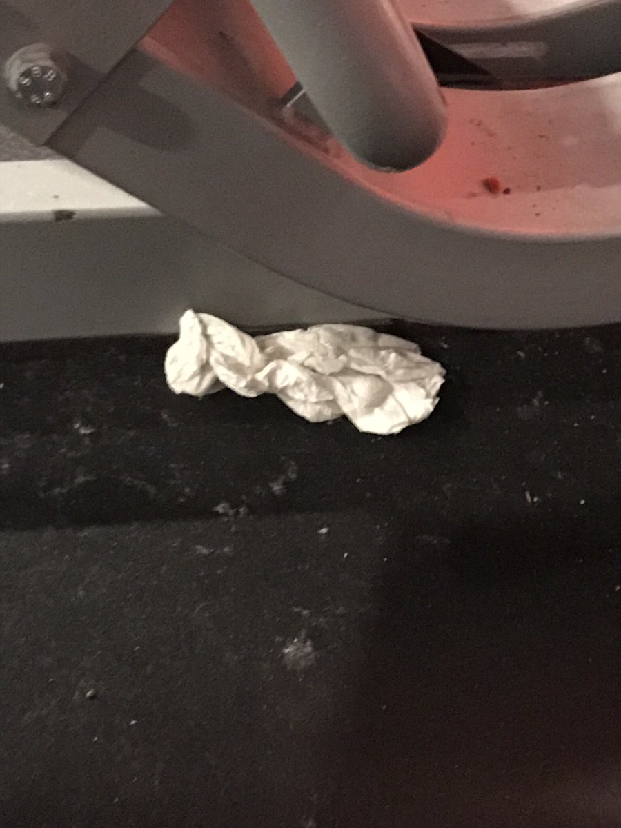 Have just visited the VIRGIN gym and this is a picture of a tissue that was there last week on the weights floor. I know that a lot of the members have issues but come on surely this is unacceptable.