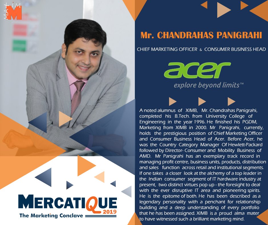 ximb_official's tweet photo. XIMB welcomes the 2nd speaker of Mercatique 2019, Mr. Chandrahas Panigrahi, Chief Marketing Officer and Consumer Business Head of Acer and also an alumnus of the XIMB batch of 2000. 

@maximximb  
@Chandrahas075

#Mercatique2019 #Acer  #ExperientialMarketing #MAXIM #XIMB https://t.co/7mhNVwMLmE