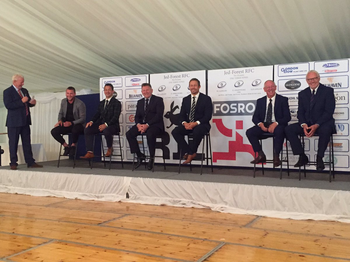 ScottHastings13's tweet photo. Brilliant evening back at my favourite Borders Rugby Club @JedforestRFC who honoured their 3x9s Roy Laidlaw, Greig Laidlaw &amp; Gary Armstrong who all played for @Scotlandteam @lionsofficial with @StuartWHOGG_ @15GavinHastings @JonnyWilkinson @dougiedonnelly @finn_russell #nosocks! https://t.co/jZNwWe6c6C