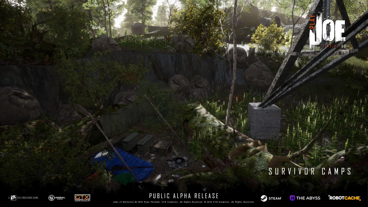playjoegame's tweet photo. Survivor camps are one of the first places to look for as they guarantee some sort of weapon or ammunition. You will find these scattered around the island of Eden-Nadir in remote places.
#JoEGame #GameDev #indiegame #indiedev #unreal #UE4 #Steam #Robotcache #theabyss https://t.co/ZU5fhozIYM