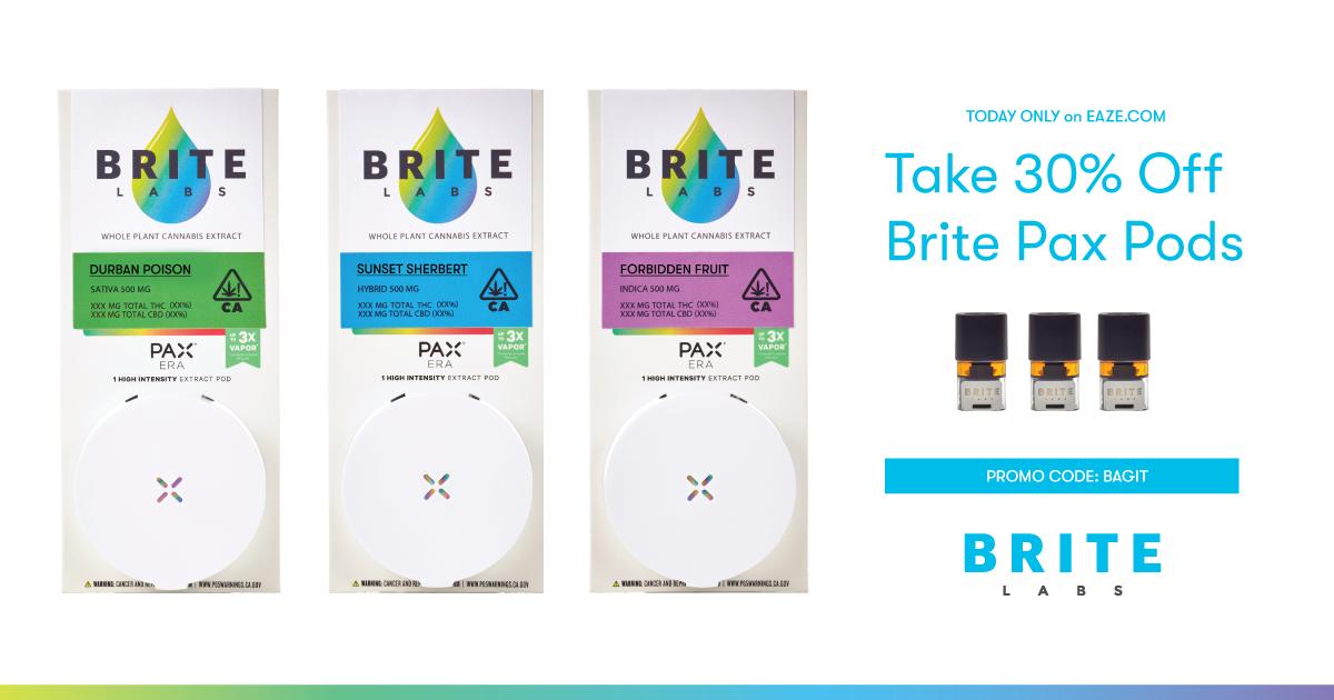 BriteLabs's tweet photo. SoCal: BRITE DROP! 30% off of Brite Labs Pods today only. Durban Poison, Sunset Sherbert and Forbidden Fruit extract pods available while supplies last. https://t.co/YTia72kZjv #extract #britelabs #pods #pax #paxera #cannabis #marijuana #sale #socal #LA https://t.co/zpnOlSY1Tj